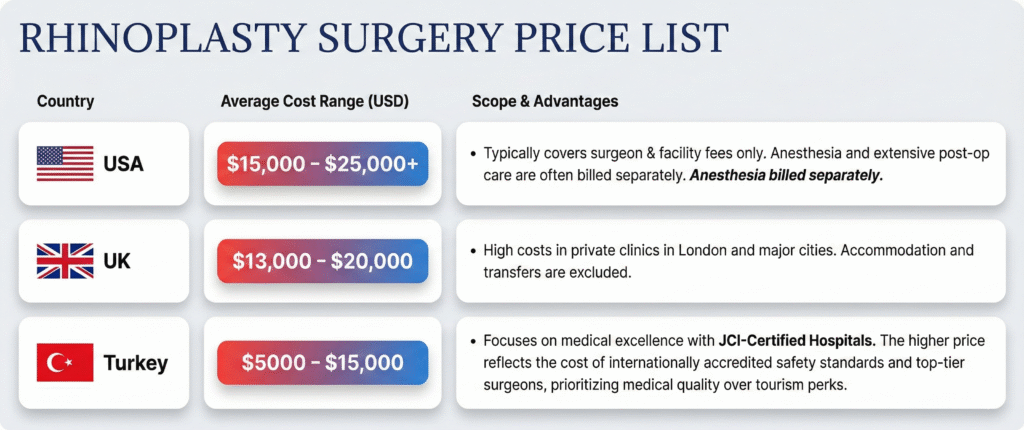 rhinoplasty cost turkey - rhinoplasty cost in different countries