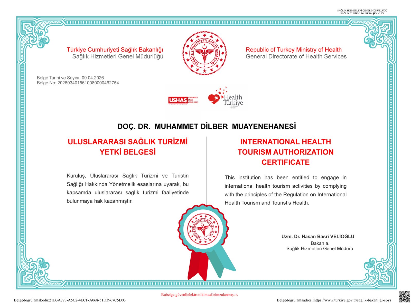 Sağlık Turizmi Yetki Belgesi